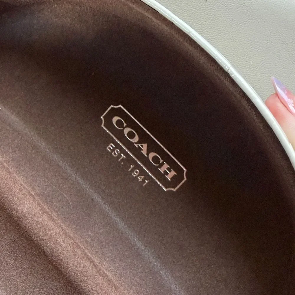 Vintage Coach Brown White Sunglasses Case Glassrs Holder Snaps Close
